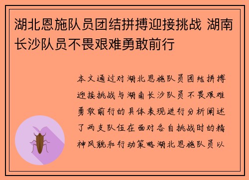 湖北恩施队员团结拼搏迎接挑战 湖南长沙队员不畏艰难勇敢前行
