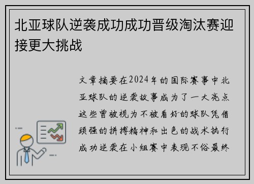 北亚球队逆袭成功成功晋级淘汰赛迎接更大挑战