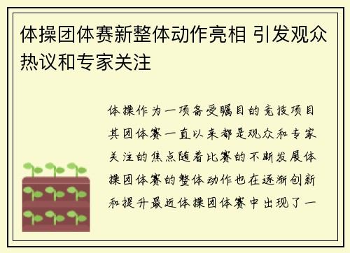 体操团体赛新整体动作亮相 引发观众热议和专家关注